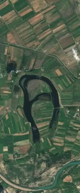Lake Guakhmaz, Azerbaijan forms the letter A in Landsat imagery