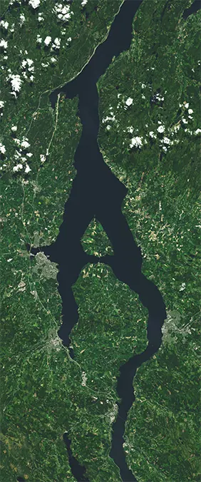 Lake Mjøsa, Norway forms the letter A in Landsat imagery