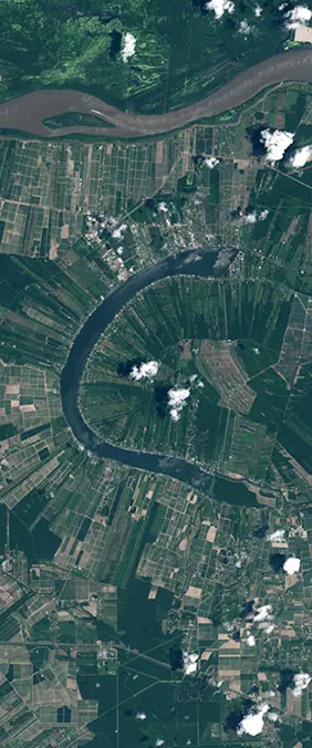 False River, Louisiana forms the letter C in Landsat imagery