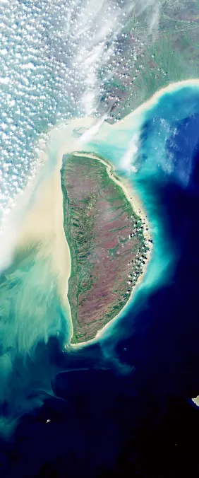Akimiski Island, Canada forms the letter D in Landsat imagery