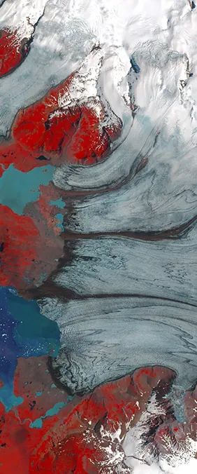 Breiðamerkurjökull Glacier, Iceland forms the letter E in Landsat imagery