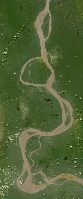 Fonte Boa, Amazonas forms the letter G in Landsat imagery
