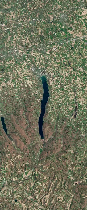 Canandaigua Lake, New York forms the letter I in Landsat imagery