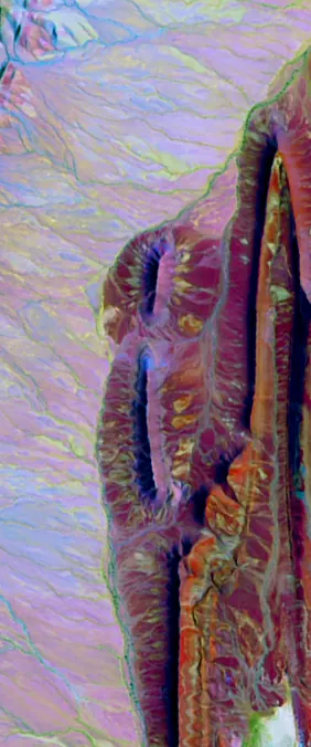Djebel Ouarkziz, Morocco forms the letter I in Landsat imagery