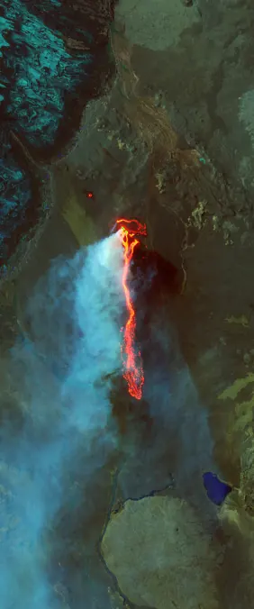 Holuhraun Ice Field, iceland forms the letter I in Landsat imagery