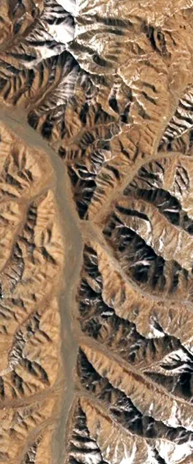 Golmud, China forms the letter K in Landsat imagery