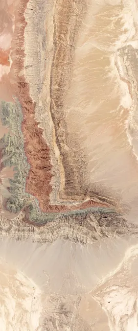 Xinjiang, China forms the letter L in Landsat imagery