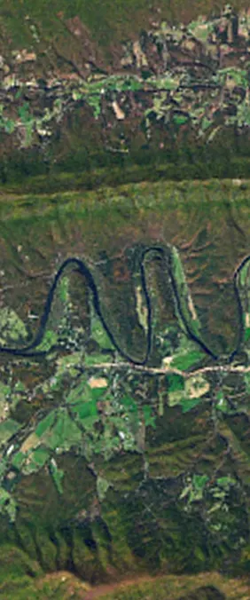 Shenandoah River, Virginia forms the letter M in Landsat imagery