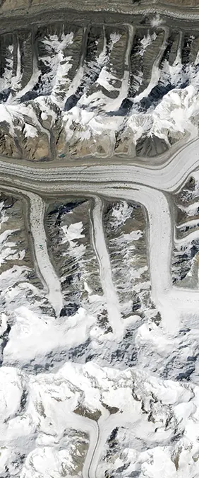 Tian Shan Mountains, Kyrgyzstan forms the letter M in Landsat imagery