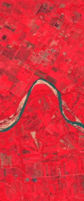 Yapacani, Bolivia forms the letter N in Landsat imagery