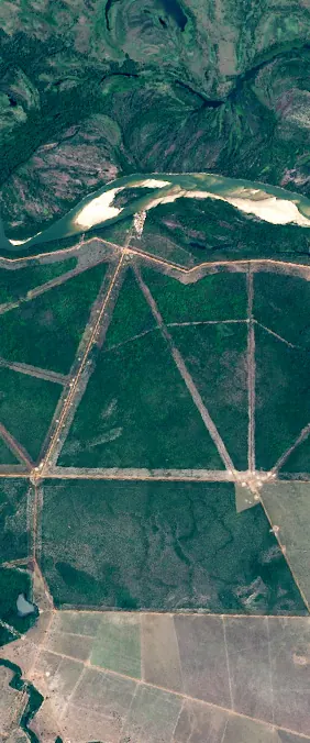 São Miguel do Araguaia, Brazil forms the letter N in Landsat imagery
