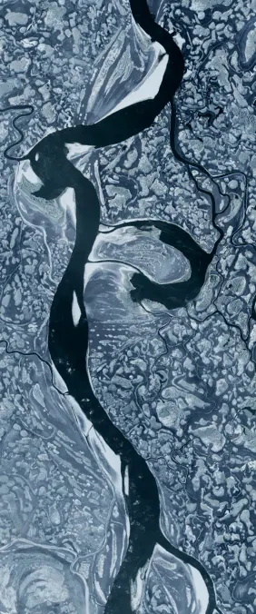 Mackenzie River Delta, Canada forms the letter P in Landsat imagery