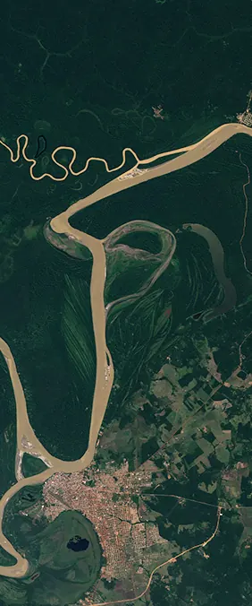 Riberalta, Bolivia forms the letter P in Landsat imagery