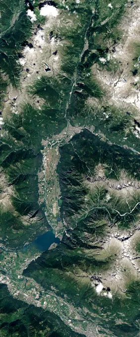 Province of Sondrio, Italy forms the letter R in Landsat imagery