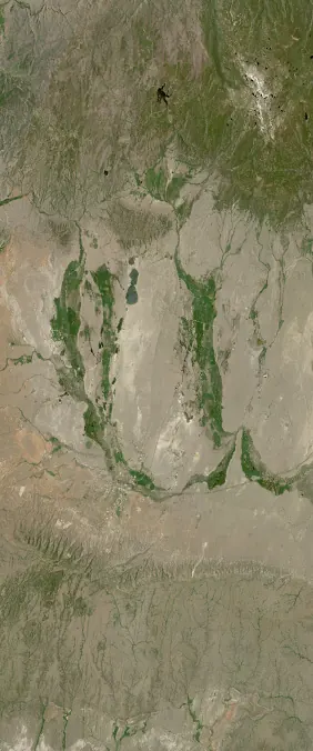Bamforth National Wildlife Refuge, Wyoming forms the letter U in Landsat imagery