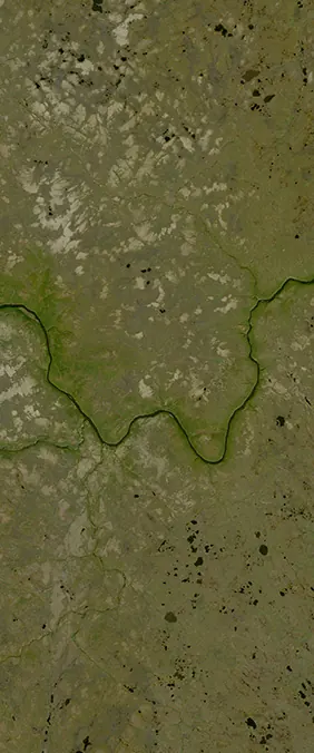 Ponoy River, Russia forms the letter W in Landsat imagery