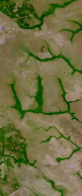 La Primavera, Columbia forms the letter W in Landsat imagery