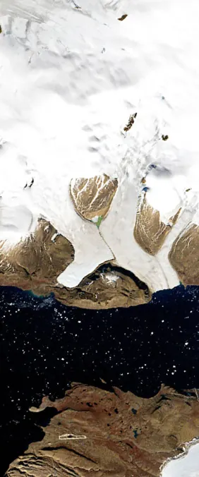 Wolstenholme Fjord, Greenland forms the letter X in Landsat imagery