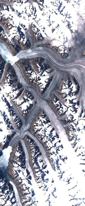 Sermersooq Municipality, Greenland forms the letter X in Landsat imagery