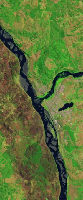 Bíobío River, Chile forms the letter Y in Landsat imagery