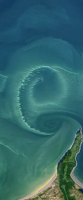 Sea of Okhotsk forms the letter E in Landsat imagery