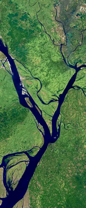Padma River, Bangladesh forms the letter V in Landsat imagery