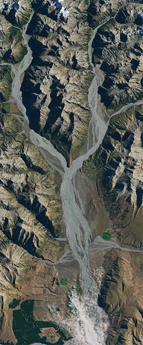 Ramsay, New Zealand forms the letter Y in Landsat imagery